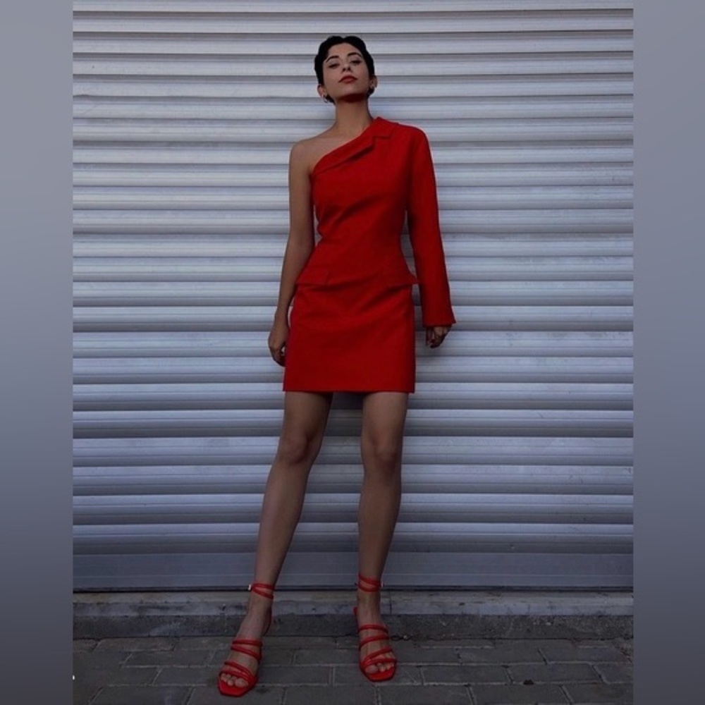 Zara One Shoulder Asymmetrical Blazer Dress - Picture 3 of 14